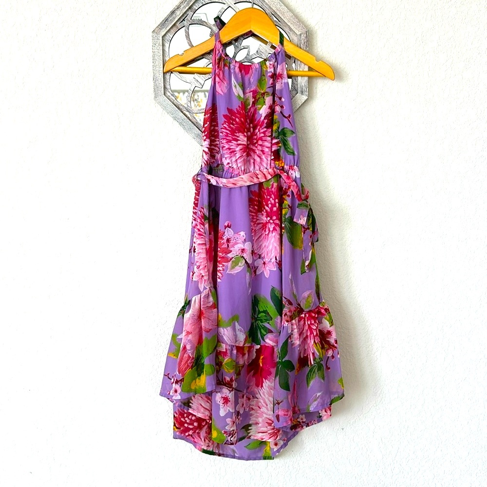 The Children’s Place • Girls Purple Floral Halter Ruffle Hi Low Dress